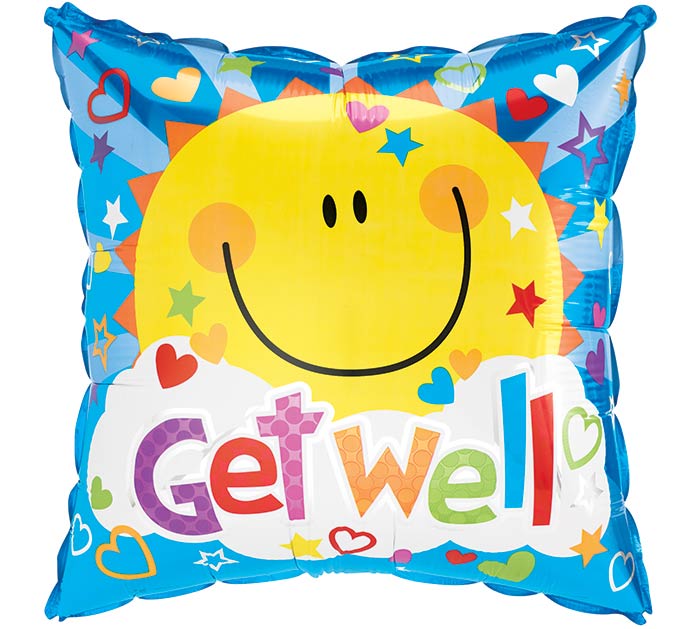 17" GET WELL SUNSHINE SQUARE BALLOON - Heart & Home Flowers
