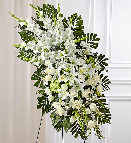 White Roses Lily Standing Spray - Heart & Home Flowers