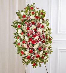 Red Rose Stargazer Lily Standing Spray - Heart & Home Flowers