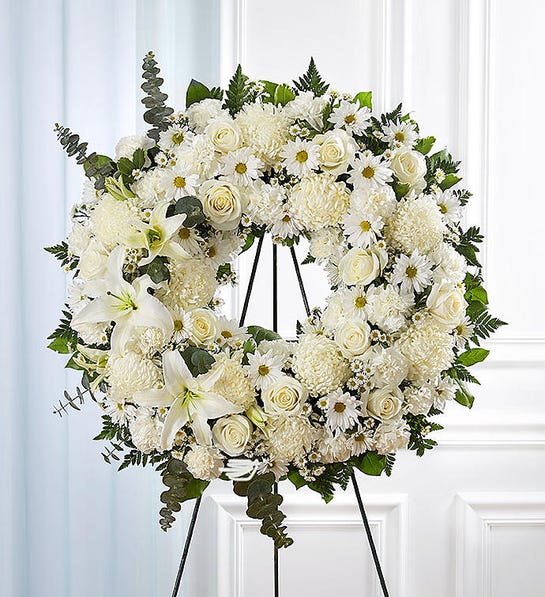 White Funeral Wreath - Heart & Home Flowers