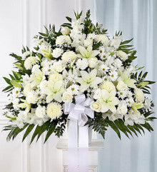 All White Funeral Standing Basket
