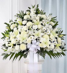 All White Funeral Standing Basket - Heart & Home Flowers