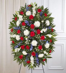 Red White Blue Sympathy Standing Spray - Heart & Home Flowers