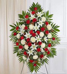 Red White Sympathy Standing Spray - Heart & Home Flowers