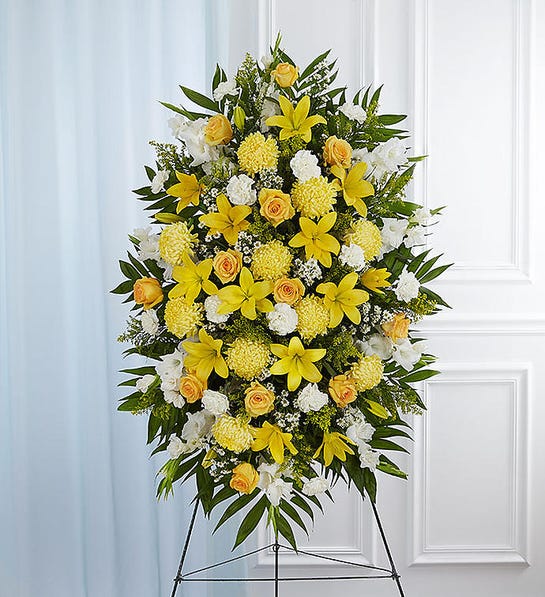 Yellow White Sympathy Standing Spray - Heart & Home Flowers