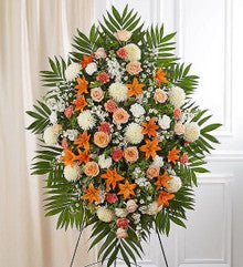 Orange White Sympathy Standing Spray - Heart & Home Flowers