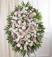 Lavender And White Funeral Standing Spray - Heart & Home Flowers