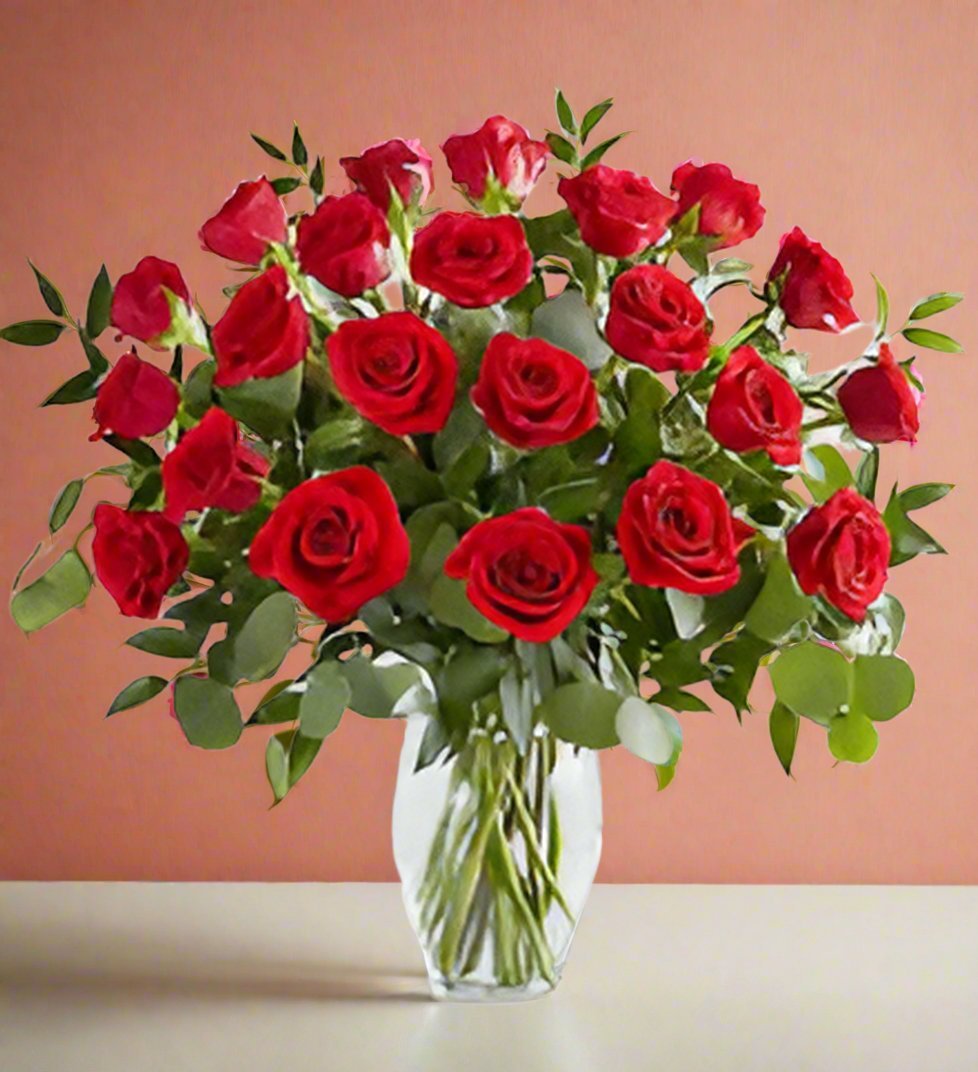 24 Long Stem Red Roses - Heart & Home Flowers