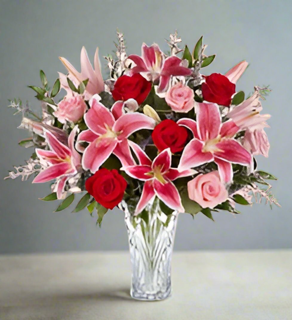 Blushing Rose & Stargazer Bouquet - Heart & Home Flowers