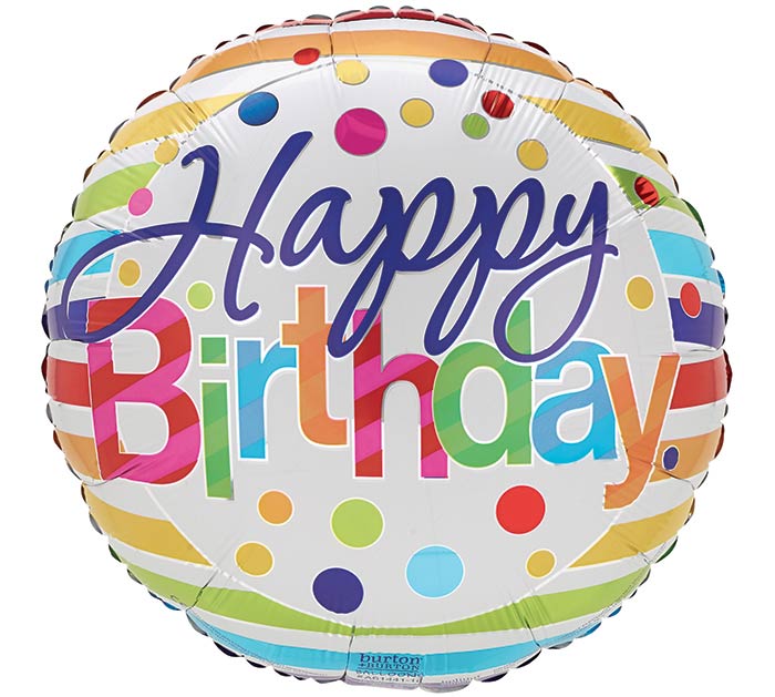 17" HAPPY BIRTHDAY STRIPES BALLOON - Heart & Home Flowers