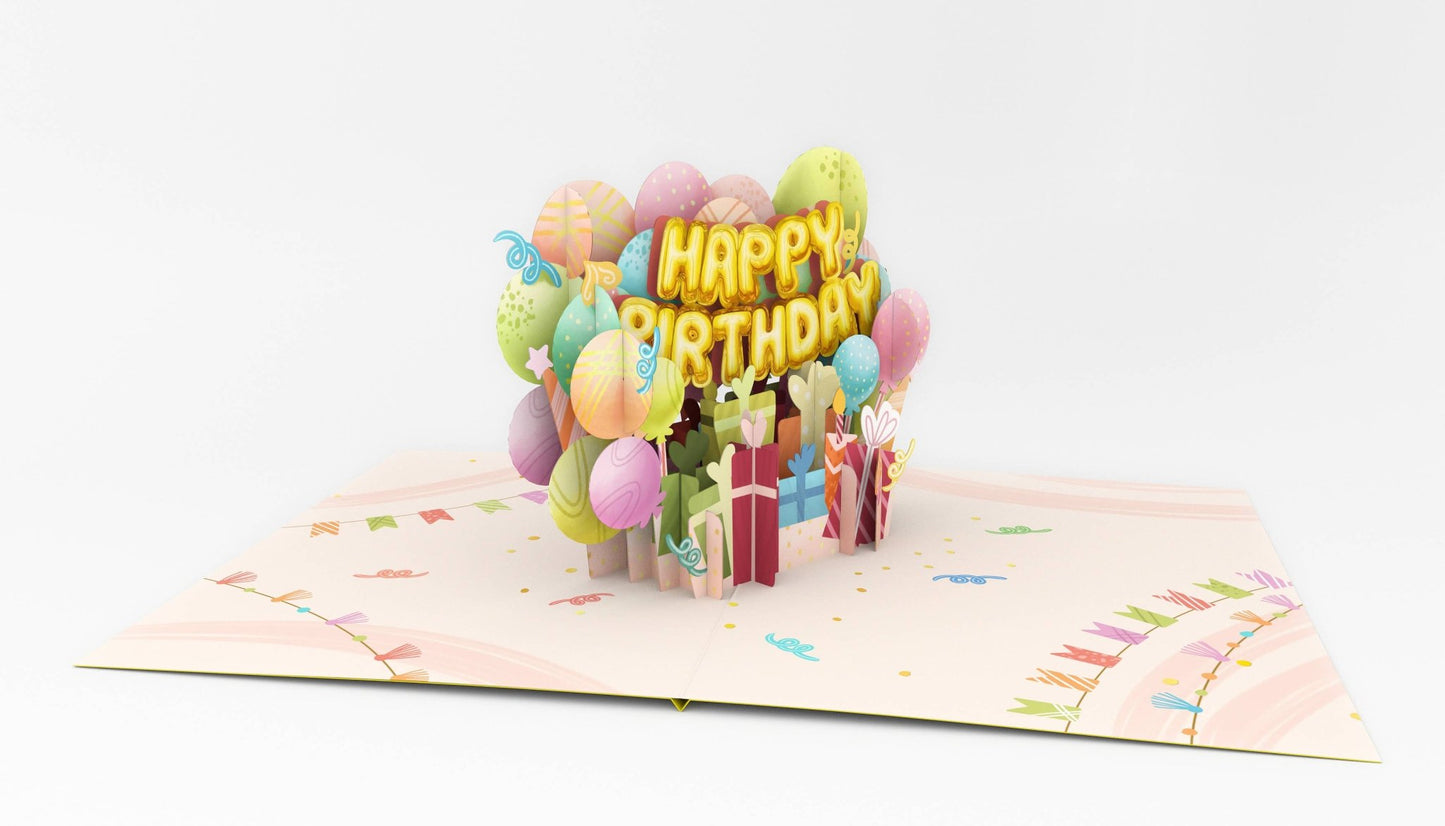 Happy Birthday Balloons Pop - Up Card - Heart & Home Flowers