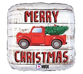 18" MERRY CHRISTMAS TRUCK SQUARE Balloon - Heart & Home Flowers