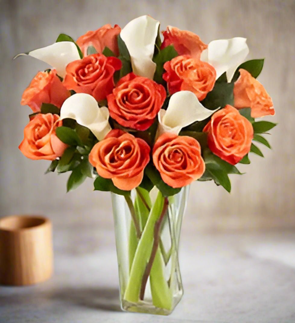 Orange Roses & Calla Lily Bouquet - Heart & Home Flowers