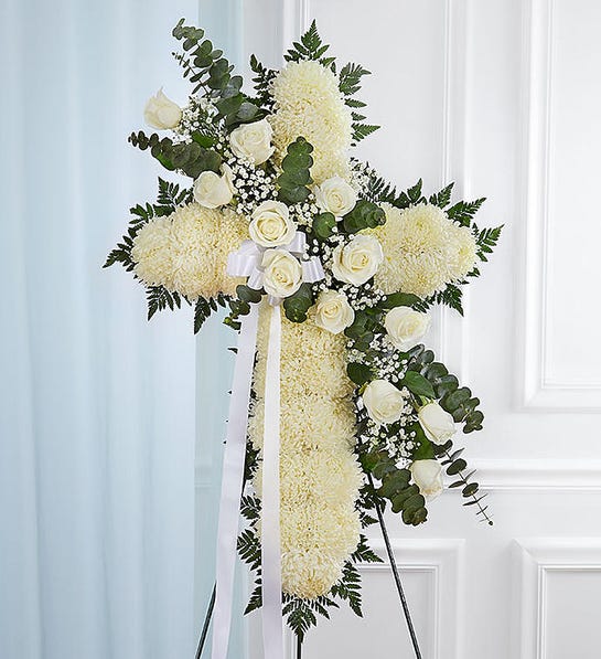 White Standing Funeral Cross - Heart & Home Flowers