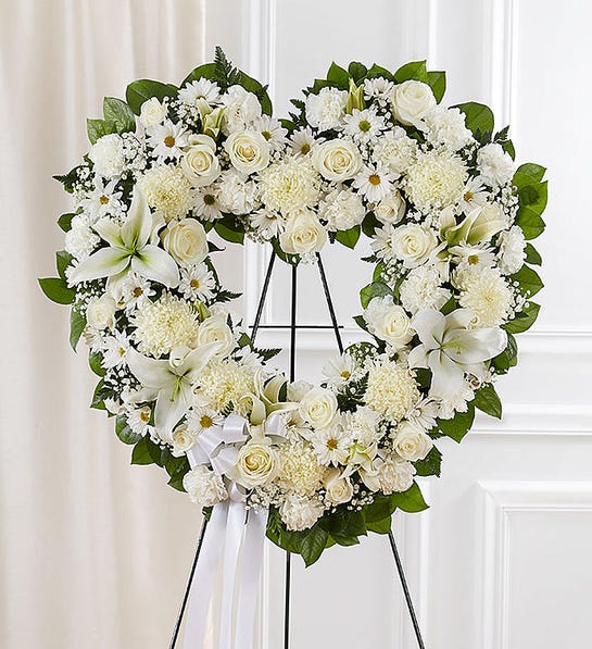 White Floral Heart Tribute - Heart & Home Flowers