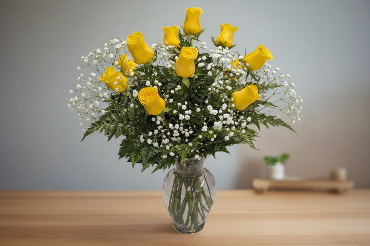 Rose Elegance Premium Long Stem Yellow Roses - Heart & Home Flowers