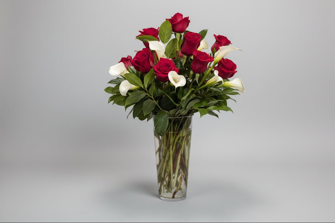 Elegant Red Roses & Calla Lily Bouquet - Heart & Home Flowers