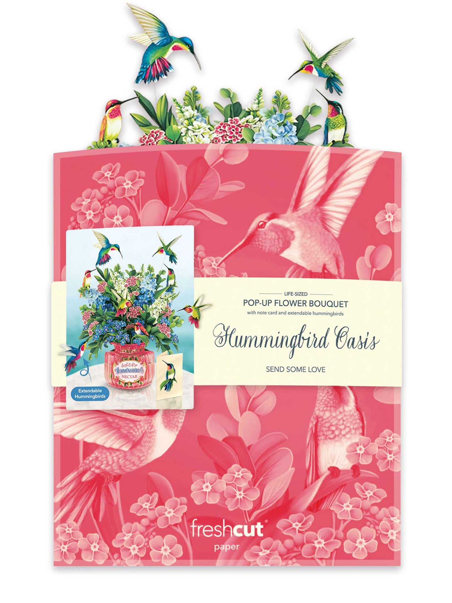 Hummingbird Oasis Pop - up Greeting Card - Heart & Home Flowers
