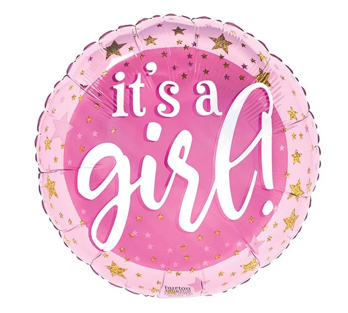 17" IT'S A GIRL PINK AND GOLD STARS BALLOON - Heart & Home Flowers