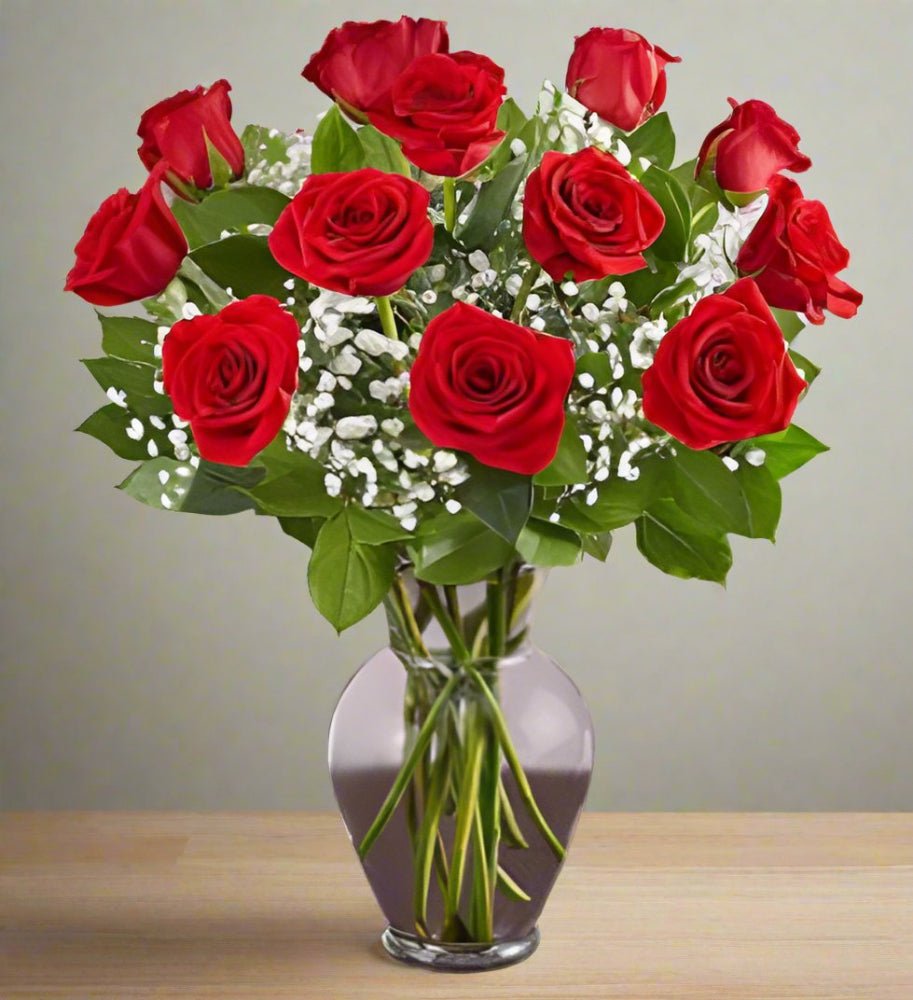 12 Premium Long Stem Red Roses - Heart & Home Flowers