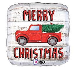 18" MERRY CHRISTMAS TRUCK SQUARE Balloon